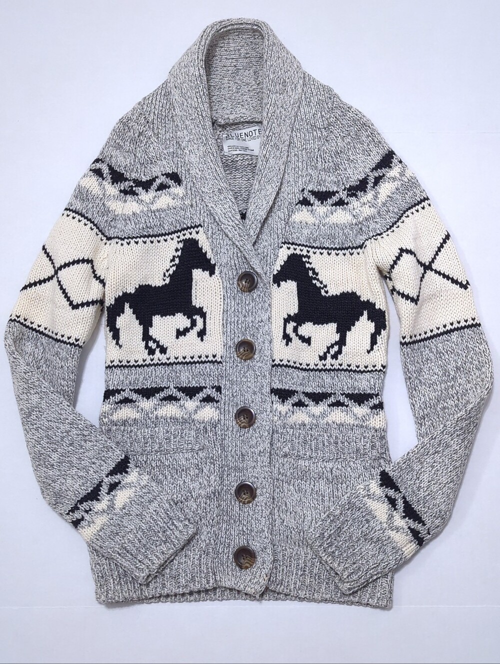 Cowichan Style Western Aztec Horse Knit Button Front Cardigan Shawl Collar XS - Picture 6 of 10